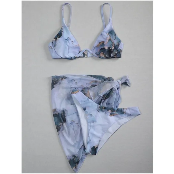 Boho Marble Print Cheeky Bottom Bikini Cover up Set - Picture 4 of 4